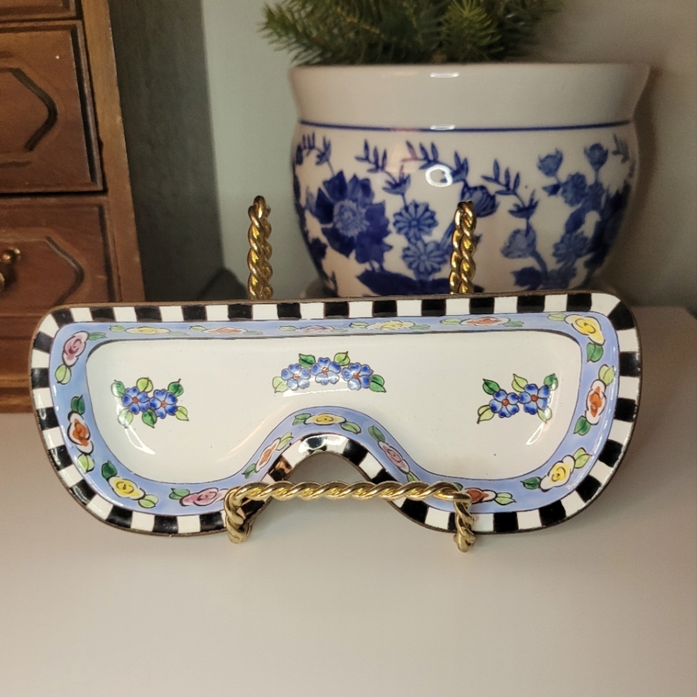 2000 Kelvin Chen Enamel Hand painted Eyeglass Tray Dish Holder Checkered